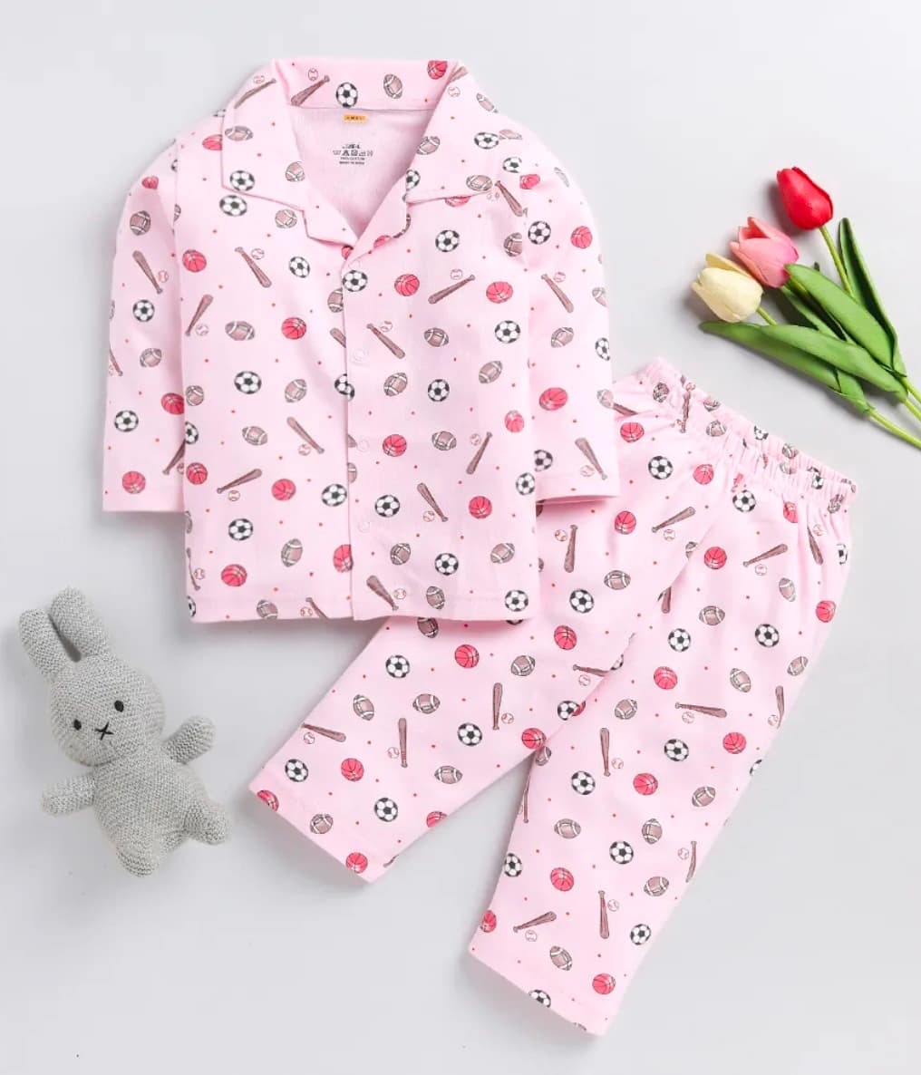 Football Pink Kids Night Suit