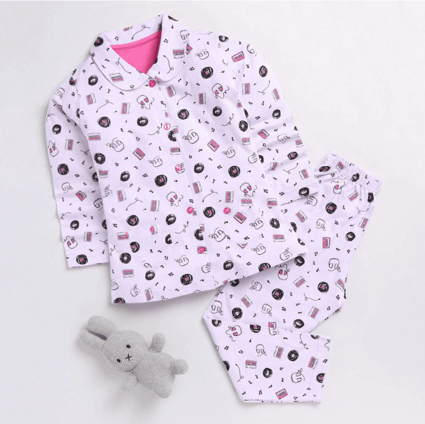 Music Purple Kids Night Suit